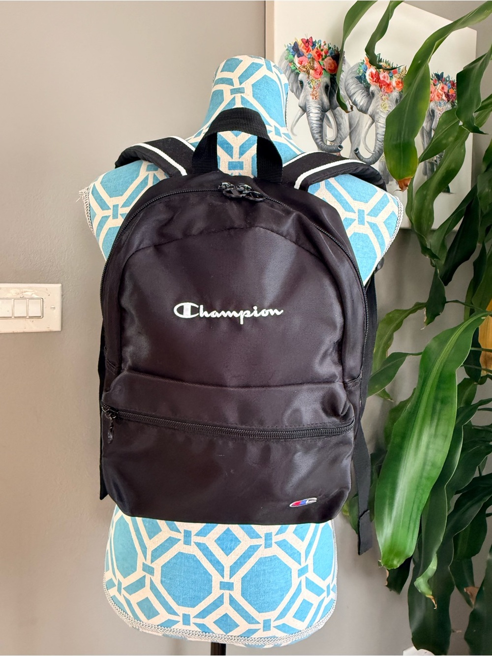 Champion Black Backpack with White Script Logo